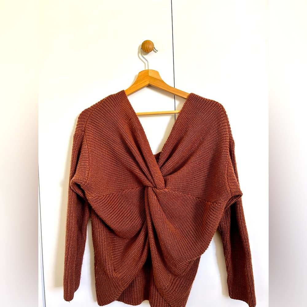 Burnt orange draped knit sweater